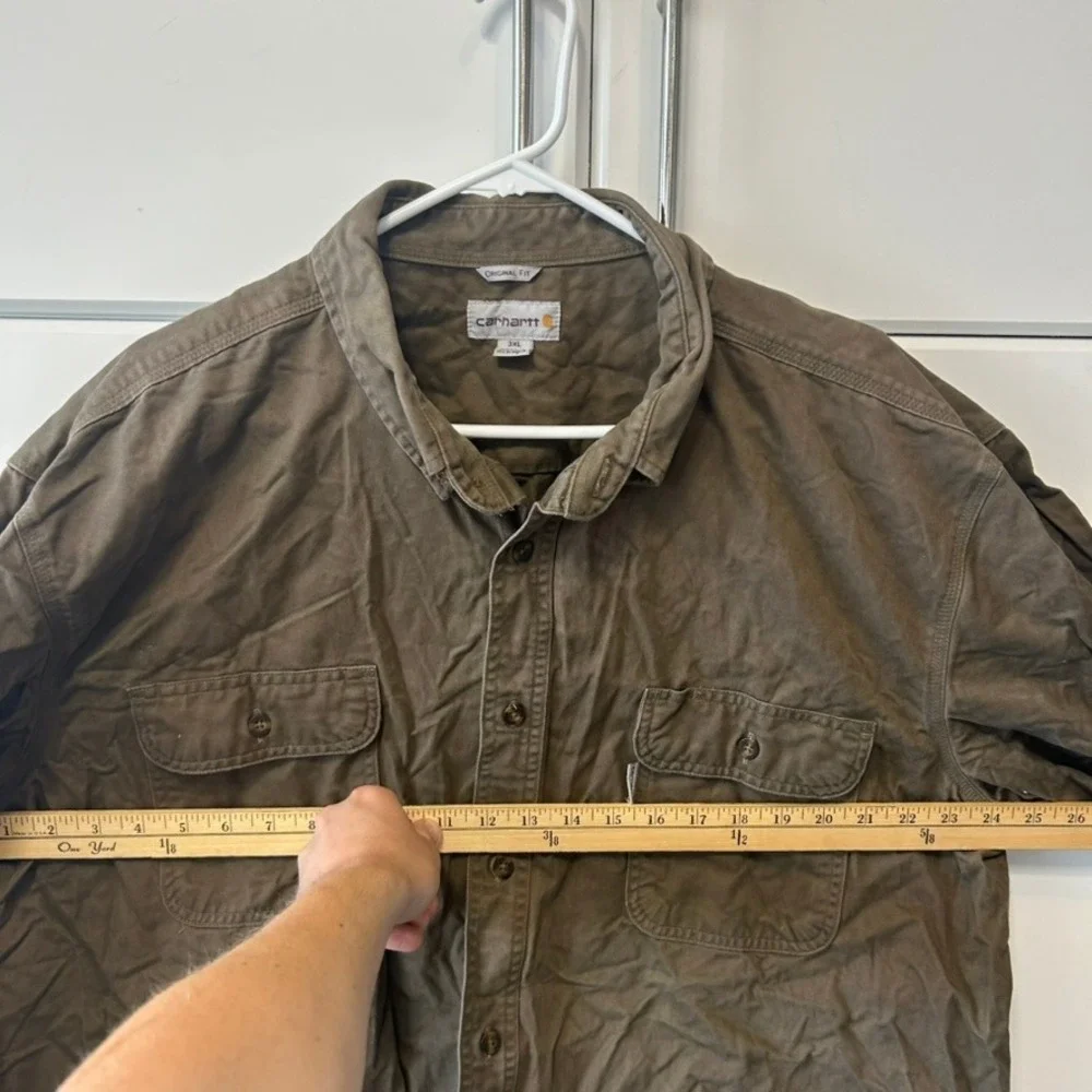 Carhartt Mens 3XL Brown Long Sleeve Button Down Work Shirt Original Fit Twill